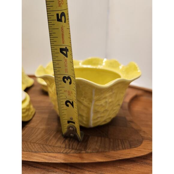 2 Secla Portugal Pottery Cabbage‎ Leaf Yellow Soup Bowl+ Lid Condiment VTG Majol - Picture 7 of 12